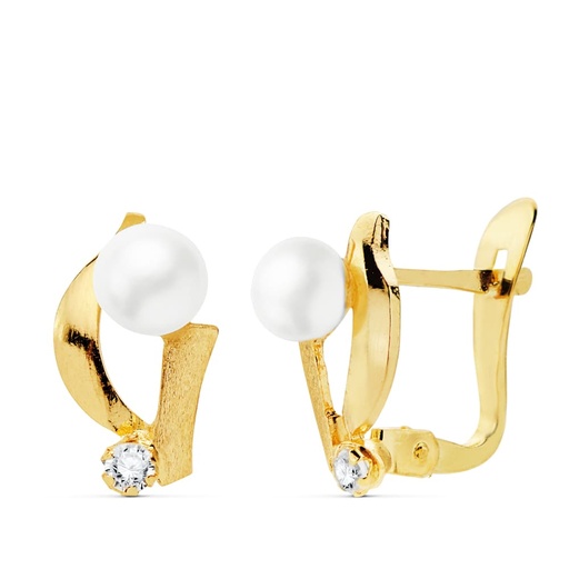 [P20750-1] 18K PENDIENTES CIRCONITAS 11X7 MM PERLAS 4 MM