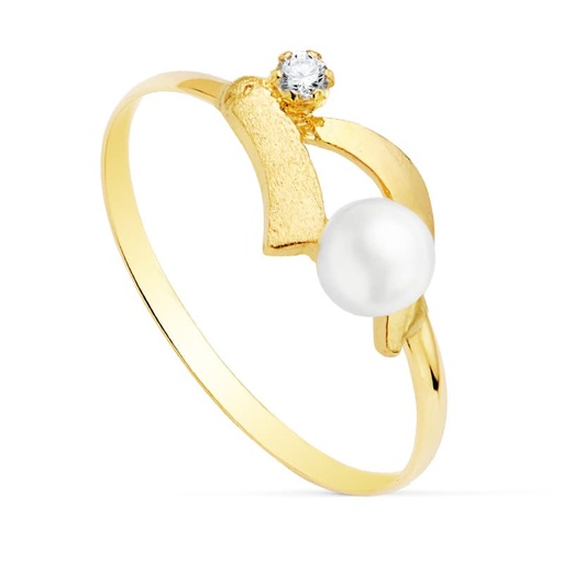 [P20750-2] 18K SORTIJA CIRCONITA Y PERLA 4 MM