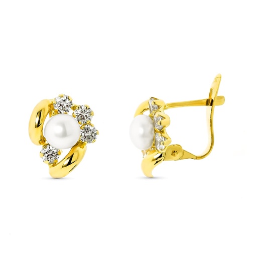 [P20762-1] 18K PENDIENTES PERLA 5 MM Y CIRCONITAS CATALAN