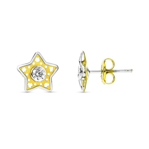 [P20763-1] 18K PENDIENTES ORO BICOLOR COMUNION ESTRELLA
