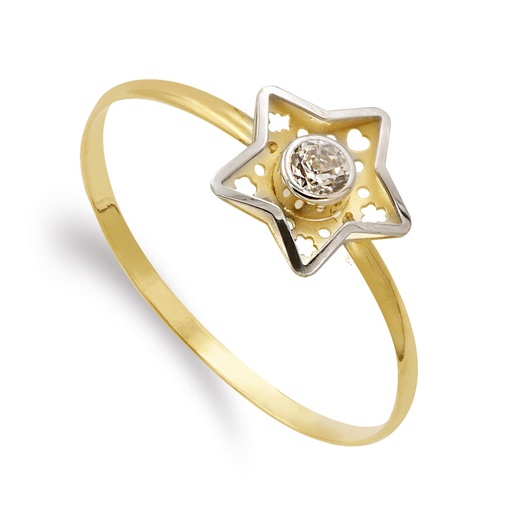 [P20763-2] 18K SORTIJA ORO BICOLOR ESTRELLA Y CIRCONITA 8 MM CUERPO 1 MM