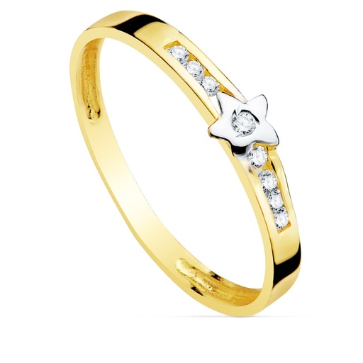 [P20767-2] 18K SORTIJA ORO BICOLOR FLOR CON CIRCONITAS CARRIL. ANCHO CUERPO 2 MM
