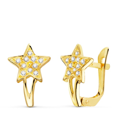 [P20768-1] 18K PENDIENTES ORO AMARILLO ESTRELLAS CON CIRCONITAS 12X8 MM CIERRE CATALAN