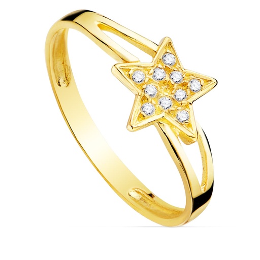 [P20768-2] 18K SORTIJA ORO AMARILLO ESTRELLA CON CIRCONITAS 12X8 MM ANCHO CUERPO 2 MM