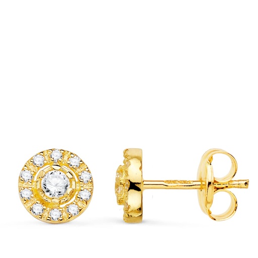 [P20769-1OA] 18K PENDIENTES ORO AMARILLO REDONDO CON CIRCONITAS 7 MM CIERRE PRESION
