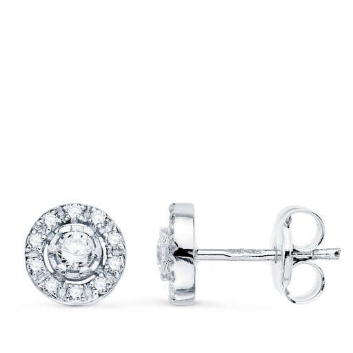[P20769-1OB] 18K PENDIENTES ORO BLANCO REDONDO CON CIRCONITAS 7 MM CIERRE PRESION