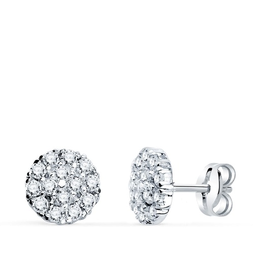 [P20770-1OB] 18K PENDIENTES ORO BLANCO REDONDO CON CIRCONITAS 7 MM CIERRE PRESION