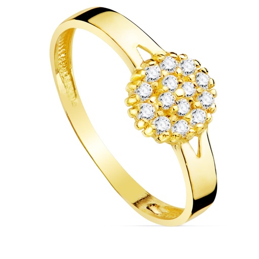 [P20770-2OA] 18K SORTIJA ORO AMARILLO CUAJO CON CIRCONITAS 7X7 MM ANCHO CUERPO 2.5 MM