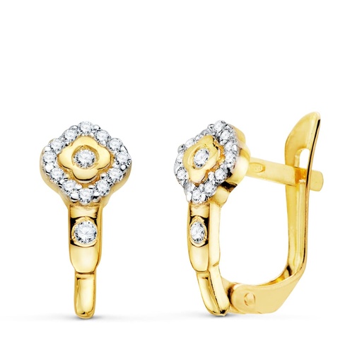 [P20771-1] 18K PENDIENTES ORO BICOLOR ROMBO CON CIRCONITAS 13X6 MM CIERRE CATALAN