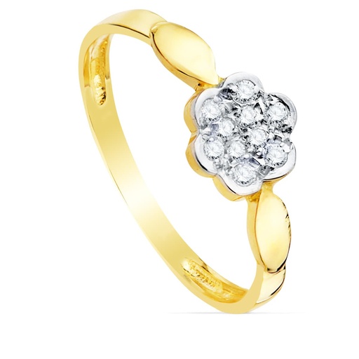 [P20772-2] 18K SORTIJA ORO BICOLOR FLOR CON CIRCONITAS 7X7 MM ANCHO CUERPO 2 MM