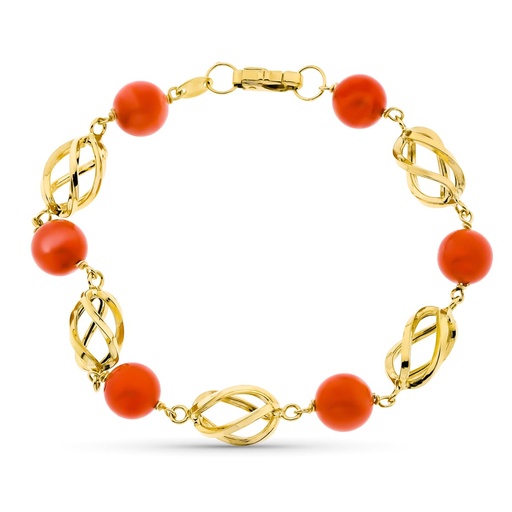 [P21000003] 18K PULSERA ORO AMARILLO JAULA CORAL FINO JAPONES 8 MM 19 CM