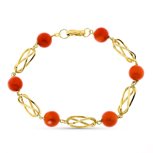 [P21000004] 18K PULSERA ORO AMARILLO JAULA CORAL FINO JAPONES 8 MM 20.5 CM
