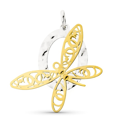 [P21000037] 18K COLGANTE ORO BICOLOR OVAL CON LIBELULA Y OVAL