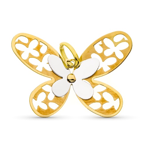 [P21000038] 18K COLGANTE ORO BICOLOR MATE Y BRILLO MARIPOSA