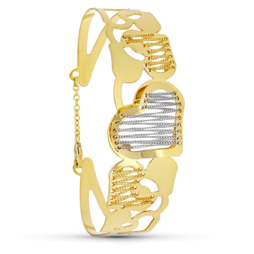 [P21000039] 18K PULSERA ORO BICOLOR RIGIDA CORAZON Y CADENAS