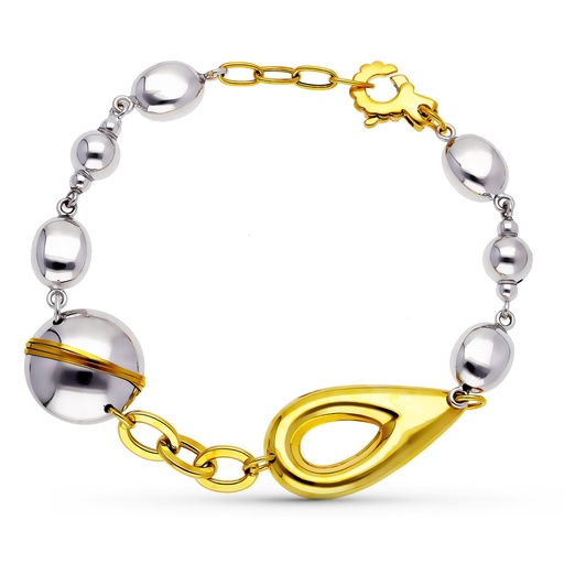 [P21000048] 18K PULSERA ORO BICOLOR BOLAS