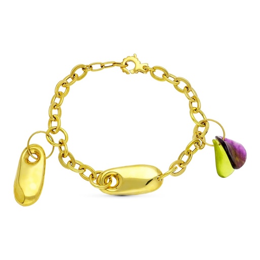 [P21000049] 18K PULSERA ORO AMARILLO PIEDRA COLOR COLGANTE