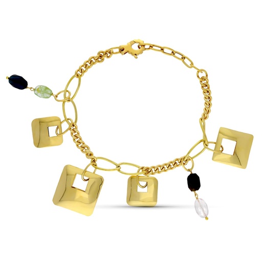 [P21000050] 18K PULSERA ORO AMARILLO PIEDRAS Y CUADRADOS