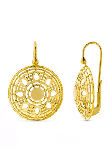 [P21000067] 18K PENDIENTES ORO AMARILLO REDONDOS CALADOS