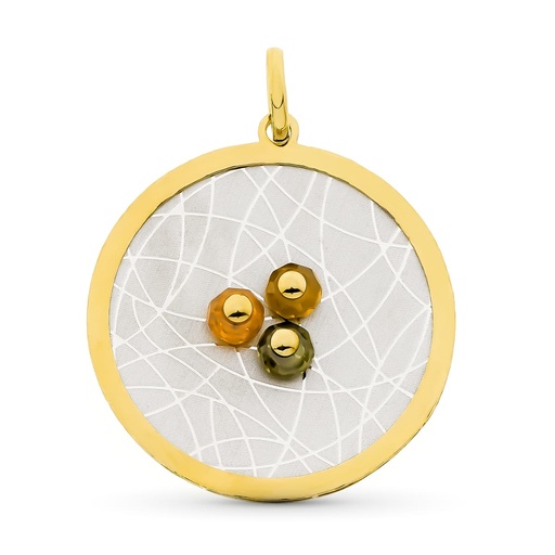 [P21000081] 18K COLGANTE ORO BICOLOR CIRCULO PIEDRAS COLOR 43X40 MM