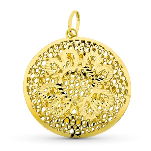 [P21000103] 18K COLGANTE ORO AMARILLO CIRCULO CALADO 38X35 MM