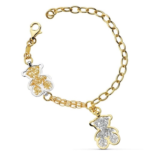 [P21000114] 18K PULSERA BICOLOR OSOS Y ESLABONES 19CM