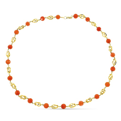[P21000150] 18K COLLAR ORO AMARILLO JAULA CORAL FINO JAPONES 8 MM 50 CM