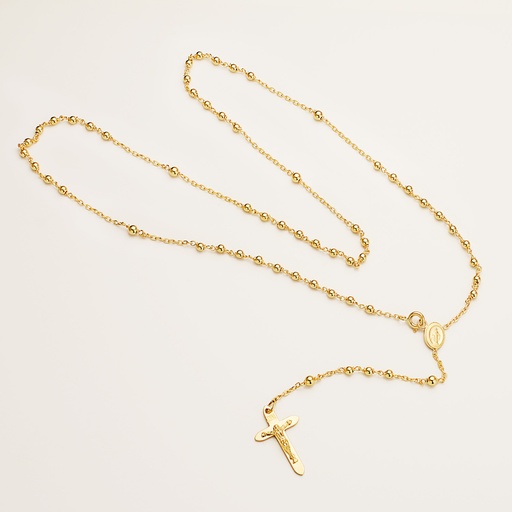 [P21000166] 18K ROSARIO ORO AMARILLO CON BOLAS 2 MM Y CRUZ 23X14MM CADENA FORZADA 50 CM