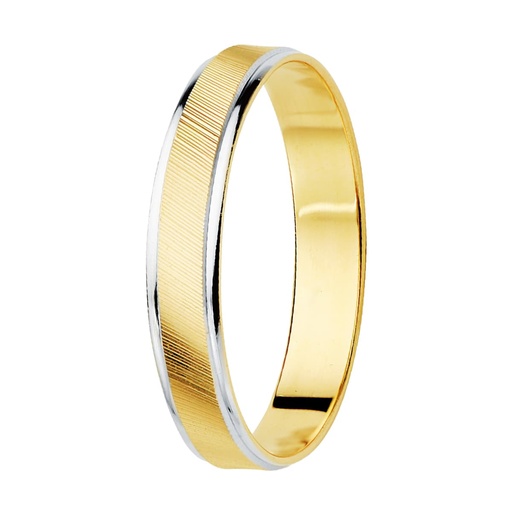 [P21000200] 18K ALIANZA ORO BICOLOR ESTRIAS Y BORDES EN BRILLO 3.5 MM