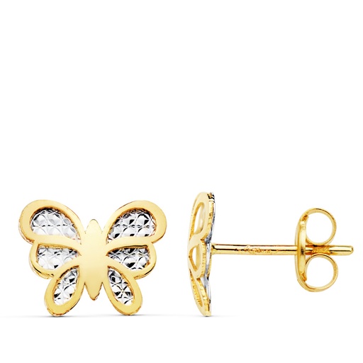 [P21006] 18K PENDIENTES MARIPOSA BICOLOR 10X8 MM CIERRE PRESION