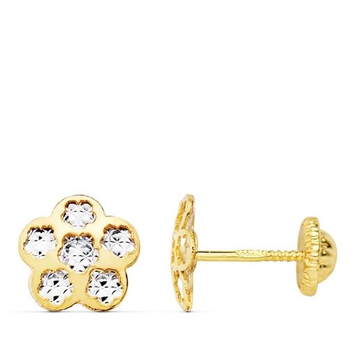 [P21007] 18K PENDIENTES TREBOL ORO BICOLOR 8X8 MM