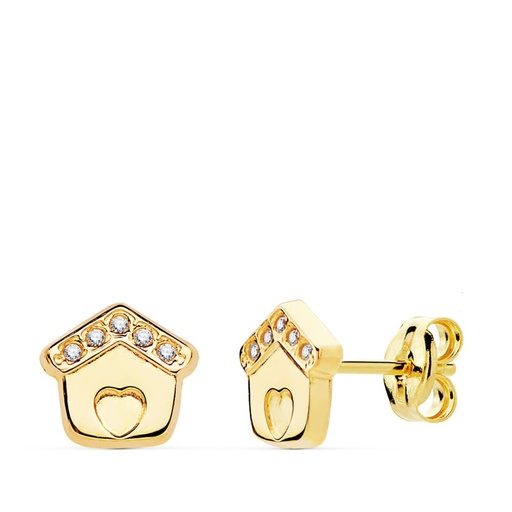 [P21012] 18K PENDIENTES CASITA CIRCONITAS 7X7 MM