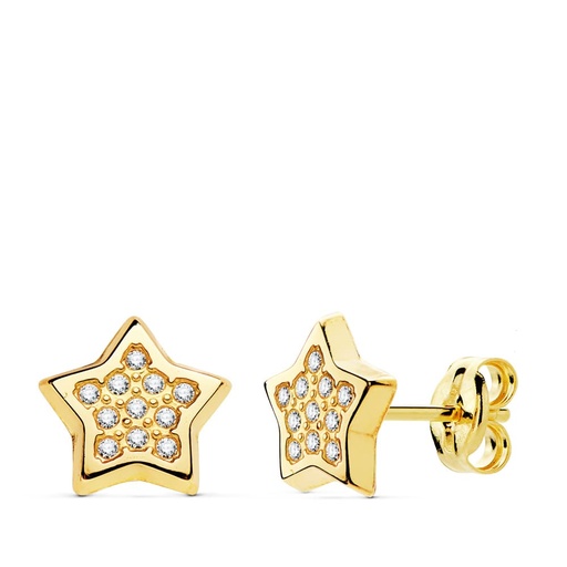 [P21013] 18K PENDIENTES ESTRELLA CIRCONITAS 9X9 MM