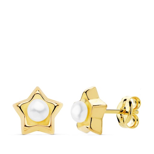 [P21015] 18K PENDIENTES ESTRELLA PERLA 8X8 MM
