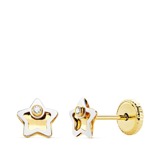 [P21024] 18K PENDIENTES ORO BICOLOR ESTRELLA CIRCONITA 5X5 MM