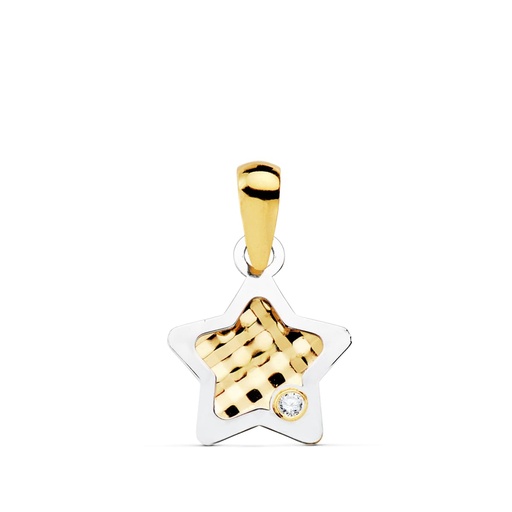 [P21026-5] 18K COLGANTE ESTRELLA BICOLOR 10X10 MM