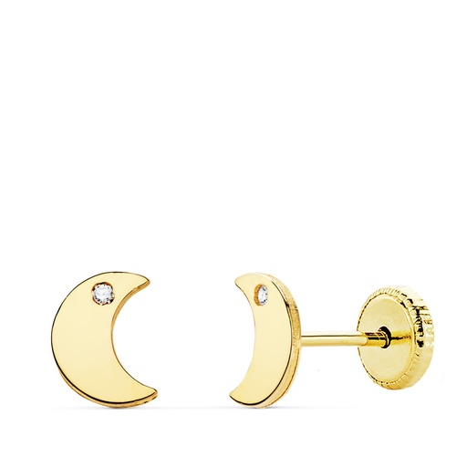 [P21027] 18K PENDIENTES ORO AMARILLO LUNA CIRCONITA 6.5X5 MM