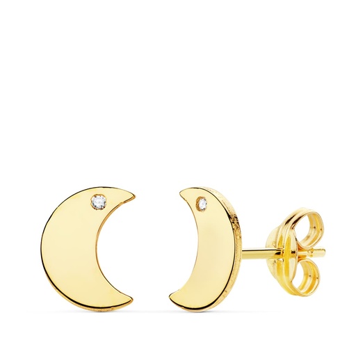 [P21028] 18K PENDIENTES LUNA LISA CIRCONITA 8.5X6 MM