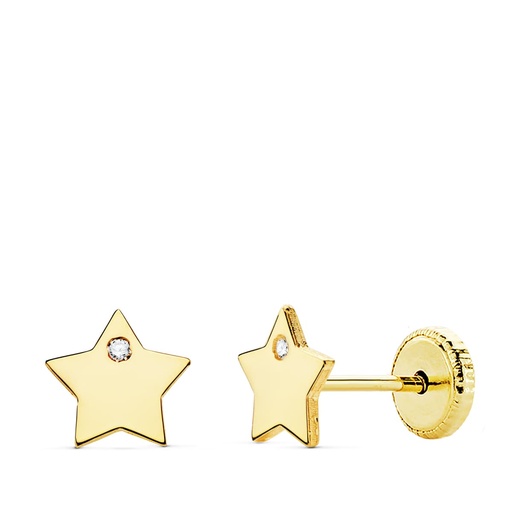 [P21029] 18K PENDIENTES ORO AMARILLO ESTRELLA CIRCONITA 6X6 MM