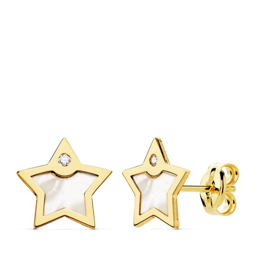 [P21034] 18K PENDIENTES ESTRELLA NACAR Y CIRCONITAS 8X8 MM