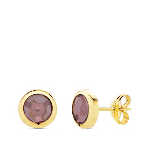 [P21035-AT] 18K PENDIENTES CHATON PIEDRA AMATISTA 6.5 MM