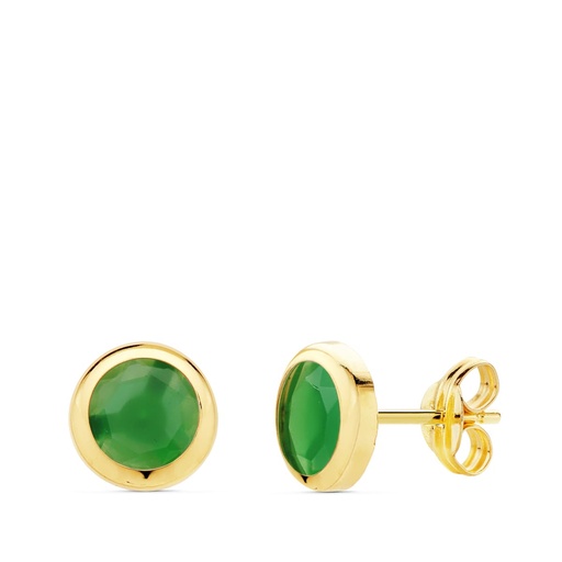 [P21035-VE] 18K PENDIENTES CHATON PIEDRA VERDE. 6.5 MM