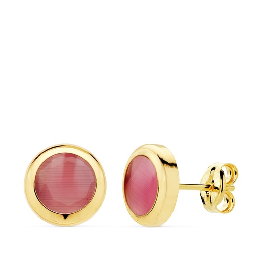 [P21036-RO] 18K PENDIENTES CHATON PIEDRA ROSA 8.5 MM