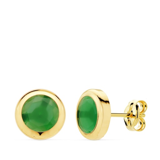 [P21036-VE] 18K PENDIENTES CHATON PIEDRA VERDE. 8.5 MM