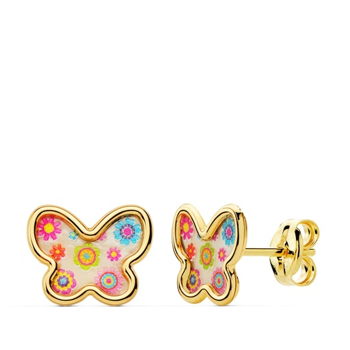 [P21037] 18K PENDIENTES MARIPOSAS NACAR COLORES. 9X7 MM