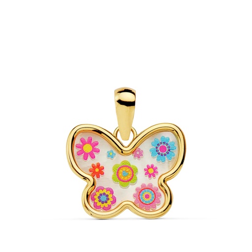 [P21037-5] 18K COLGANTE MARIPOSA NACAR COLORES. 14X11 MM