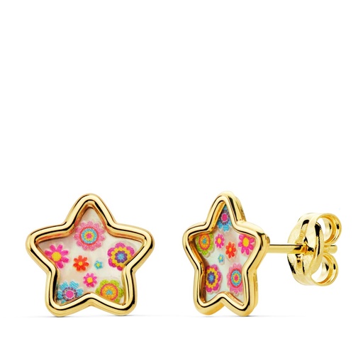 [P21038] 18K PENDIENTES ESTRELLA NACAR COLORES. 8X8 MM