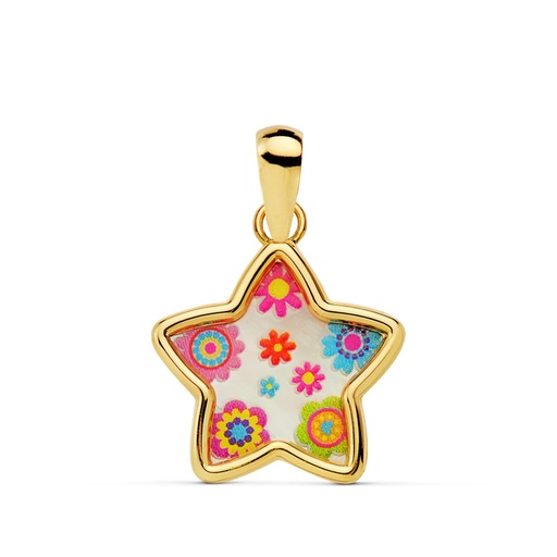 [P21038-5] 18K COLGANTE ESTRELLA NACAR COLORES. 13X13 MM