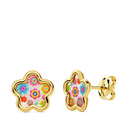 [P21039] 18K PENDIENTES FLOR NACAR COLORES. 8X8 MM