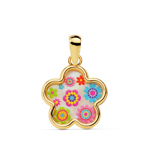 [P21039-5] 18K COLGANTE FLOR NACAR COLORES. 13X13 MM